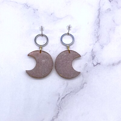 Purple Crescent Moon Dangle stud Earrings. Cottagecore Witchcore Pastel Goth  Celestial Jewelry - image6
